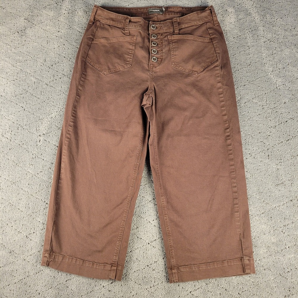 Torrid Pants Womens 12 Brown Crop Wide Leg Stretch Twill High Rise Patch Pocket